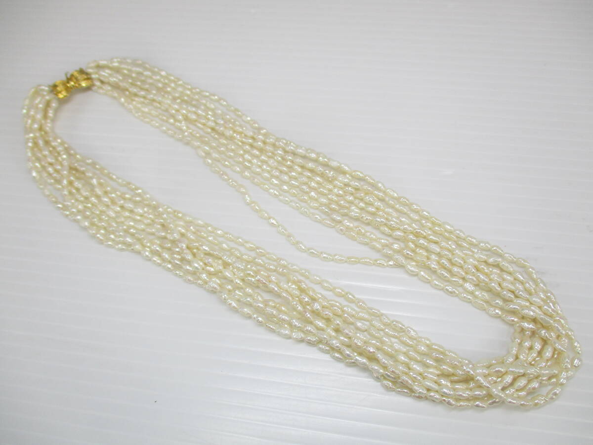 2403035-007 真珠 ケシパール 10連ネックレス 全長約53cm/ブレスレット 全長約20cm 金具 SINGER刻印 計2点の画像3