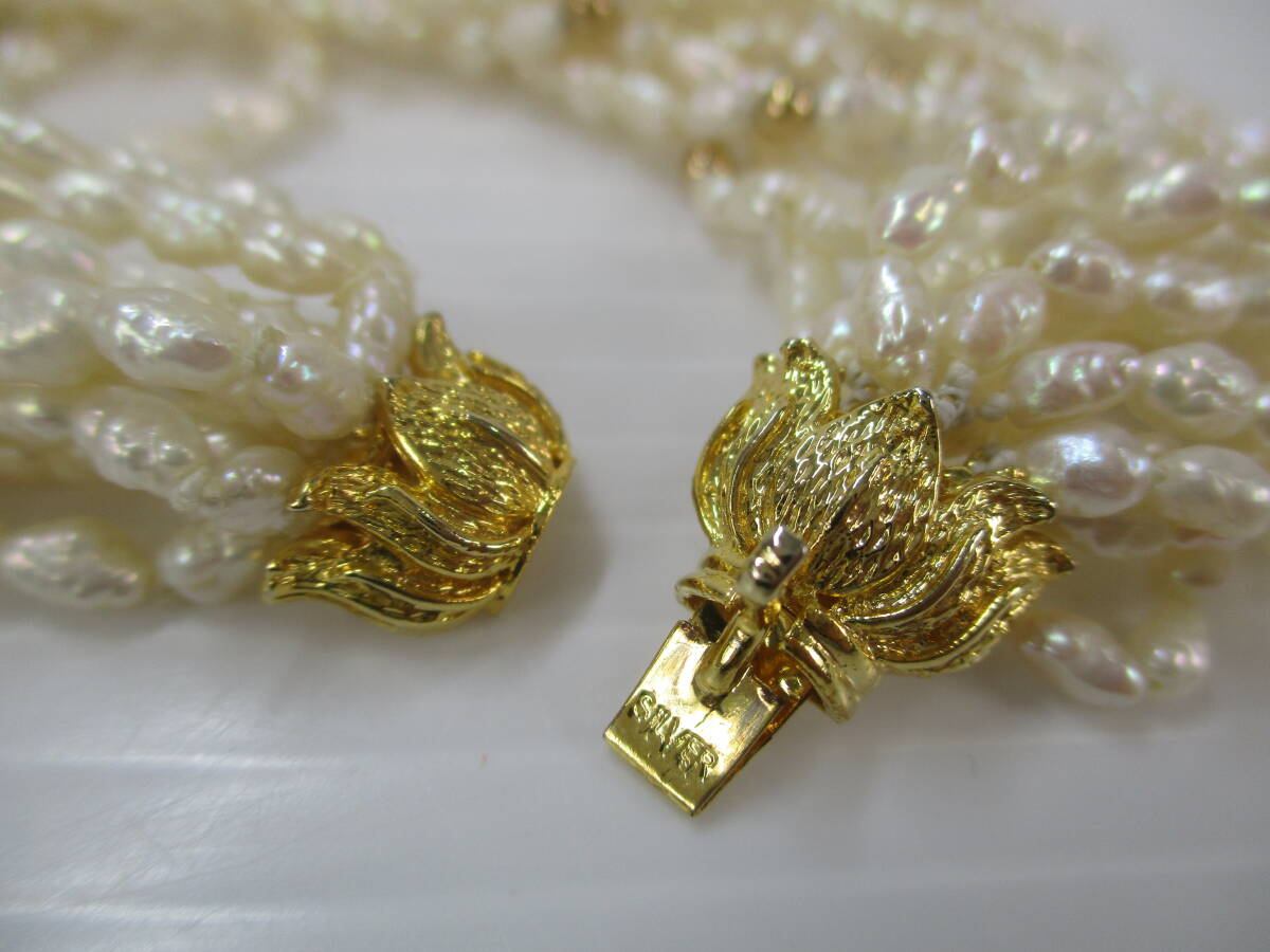 2403035-007 真珠 ケシパール 10連ネックレス 全長約53cm/ブレスレット 全長約20cm 金具 SINGER刻印 計2点の画像10