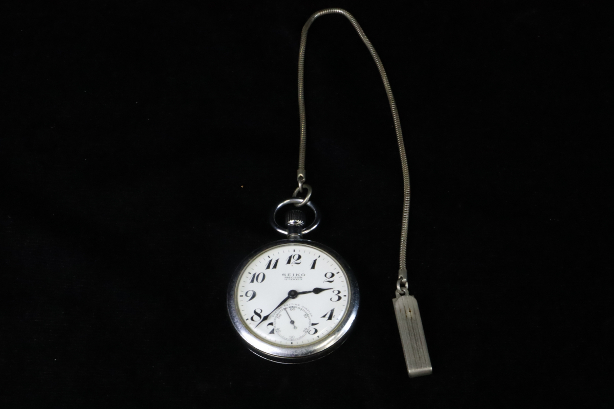 SEIKO 懐中時計 セイコー PRECISION15JEWELS シルバーカラー レトロ 小型携帯用時計 ポケットウォッチ チェーン付き 010IFGIW67の画像3