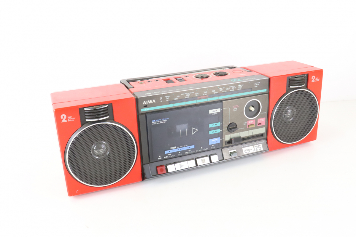 【通電確認OK】AIWA CS-J25 アイワ FM/AMステレオラジオカセットレコーダー ラジカセ レッドカラー 家電 再生機 オーディオ機器 005IDAIA85の画像1