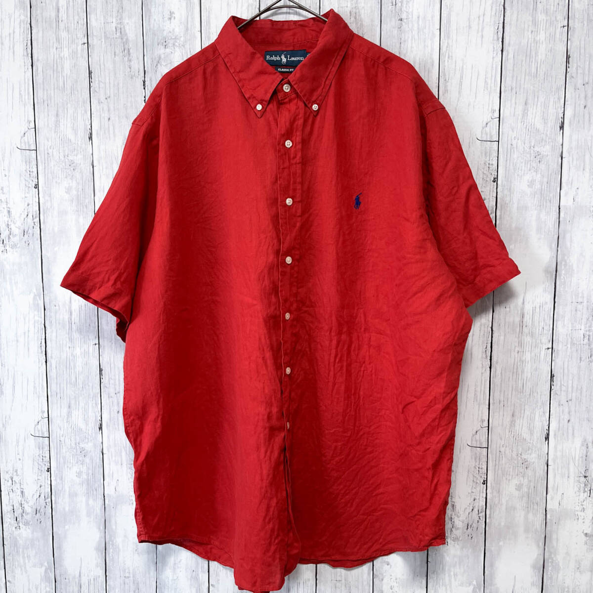 ラルフローレン Ralph Lauren CLASSIC FIT 半袖シャツ メンズ ワンポイント リネン100% XXLサイズ 5‐527_画像2