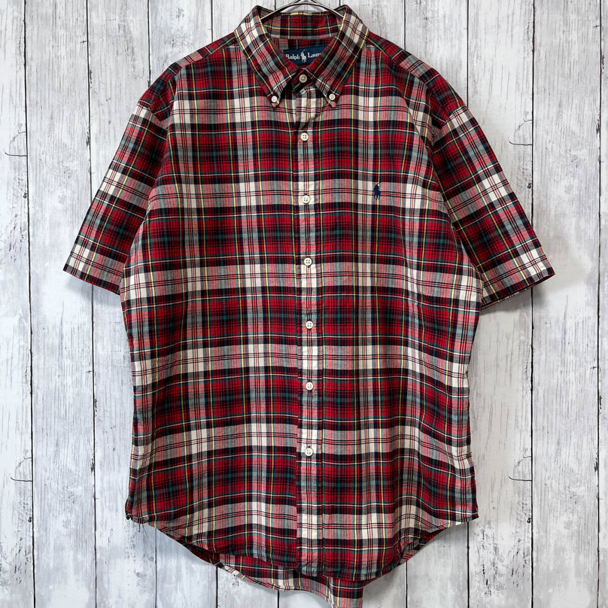 ラルフローレン Ralph Lauren CLASSIC FIT チェックシャツ 半袖シャツ メンズ ワンポイント コットン100% Lサイズ 5‐530 _画像2