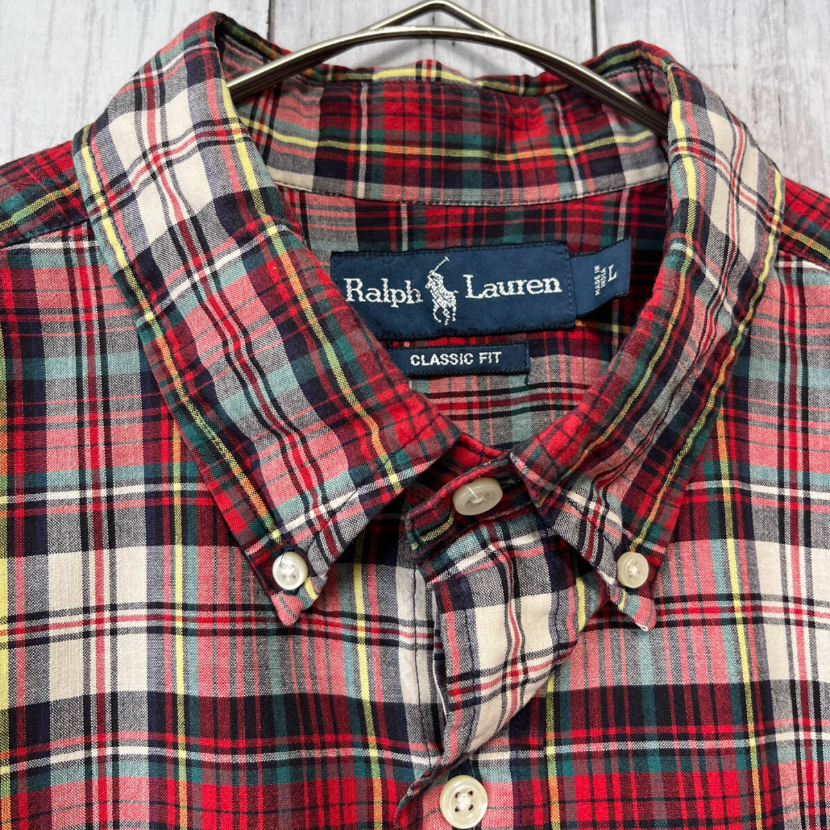 ラルフローレン Ralph Lauren CLASSIC FIT チェックシャツ 半袖シャツ メンズ ワンポイント コットン100% Lサイズ 5‐530 _画像5