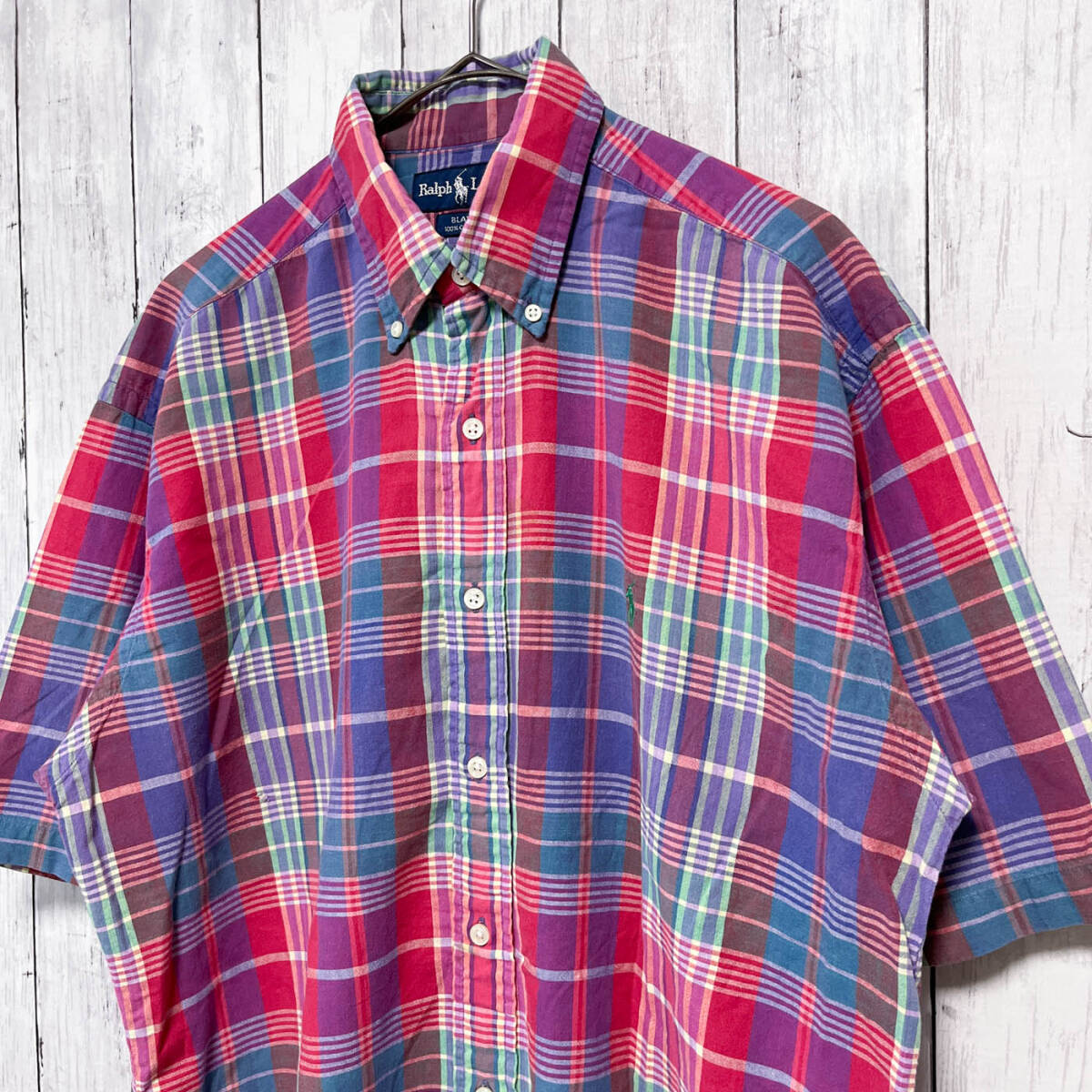ラルフローレン Ralph Lauren BLAKE チェックシャツ 半袖シャツ メンズ ワンポイント コットン100% Mサイズ 5‐582