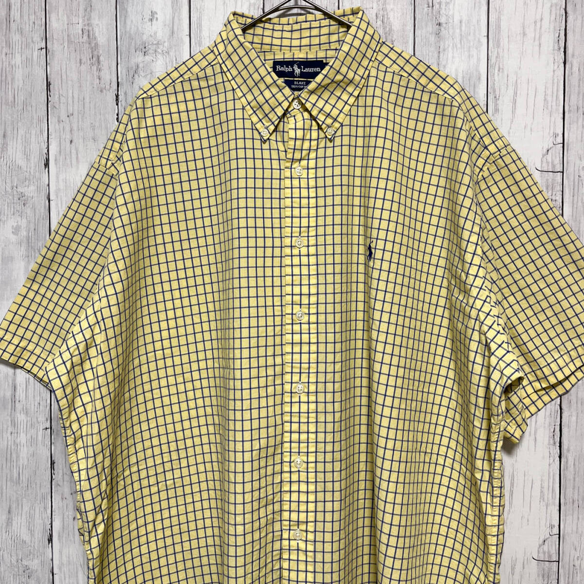 ラルフローレン Ralph Lauren BLAKE チェックシャツ 半袖シャツ メンズ ワンポイント コットン100% XXLサイズ 5‐638_画像1