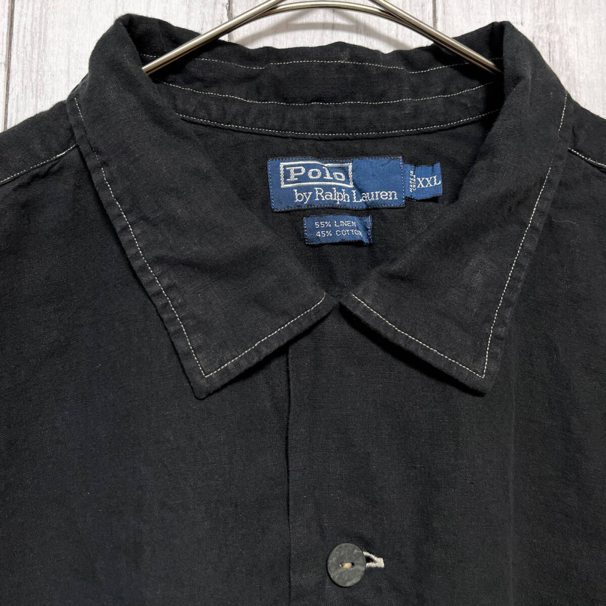 ラルフローレン Ralph Lauren オープンカラーシャツ 半袖シャツ メンズ リネン55% コットン45% XXLサイズ 5‐642_画像4