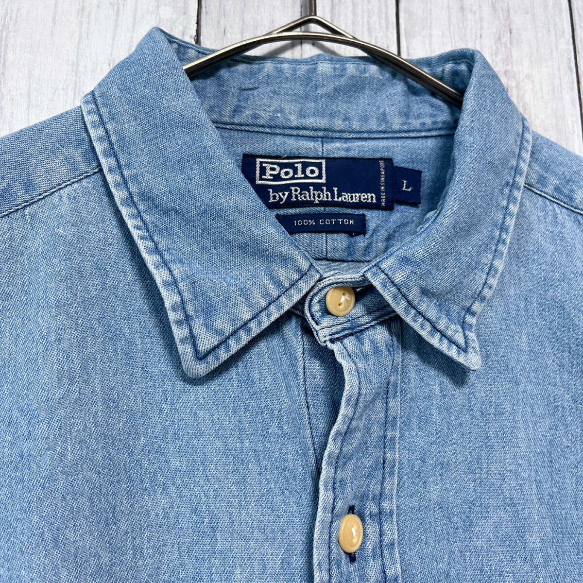 ラルフローレン Ralph Lauren デニムシャツ ワークシャツ 半袖シャツ メンズ コットン100% Lサイズ 5‐680_画像4