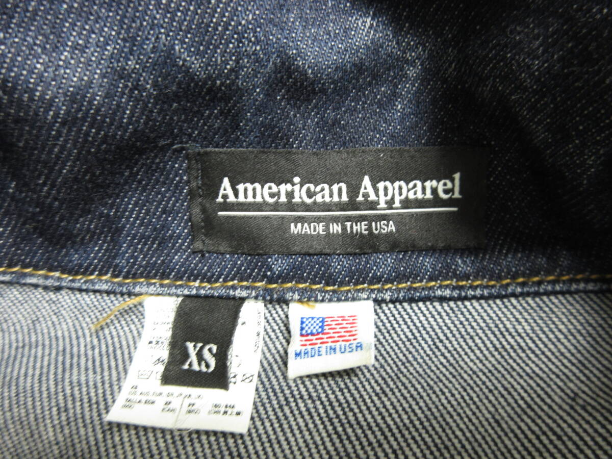 状態良好 廃盤 USA製【American Apparel】濃紺 デニムジャケット アメリカ製 アメアパ Gジャン XSサイズ 小さいサイズ ユニセックス_画像3