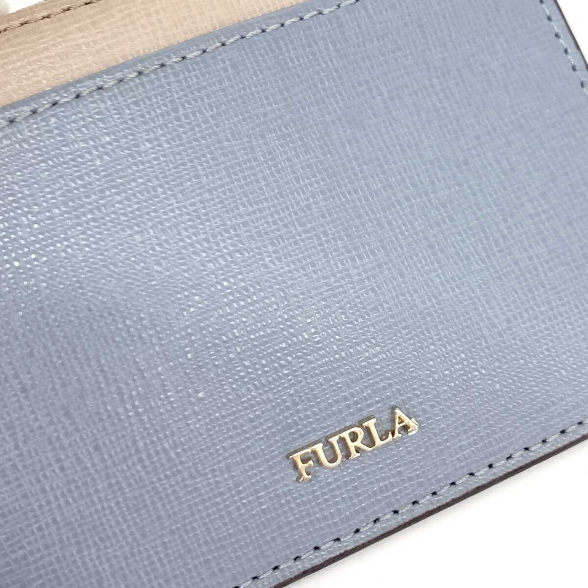 *FURLA Furla coin case * blue × beige leather lady's change purse . pass case key ring purse clothing accessories 