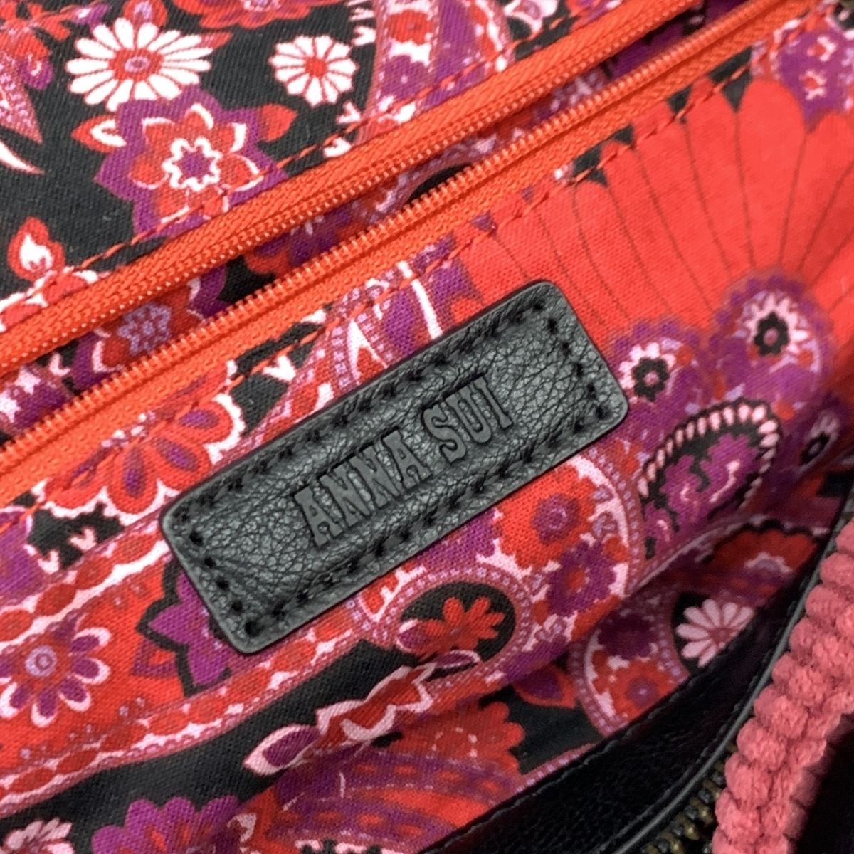 *ANNA SUI Anna Sui tote bag * rose pink corduroy lady's shoulder ..bag bag 
