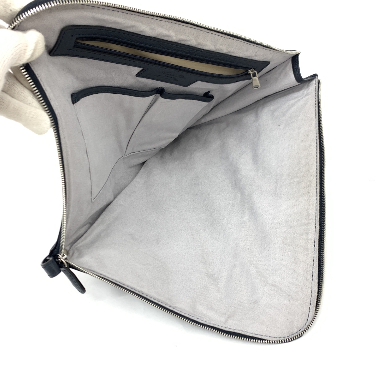 良好◆Andrea Rossi アンドレアロッシ クラッチバッグ◆ ネイビー サフィアーノレザー L字ファスナー メンズ セカンドバッグ bag 鞄の画像4