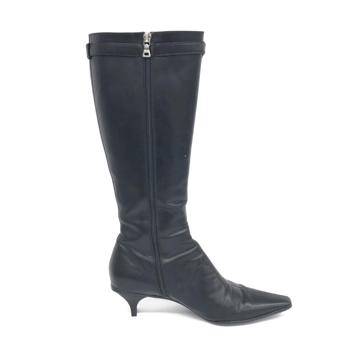 ◆PRADA プラダ ロングブーツ 37.5◆ ブラック レザー サイドジップ レディース 靴 シューズ boots_画像3