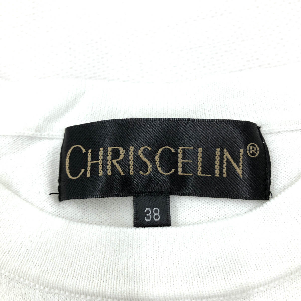 良好◆CHRISCELIN クリスセリーン 半袖ニット サイズ38◆ ホワイト/ネイビー コットン レディース トップス レース使い_画像6