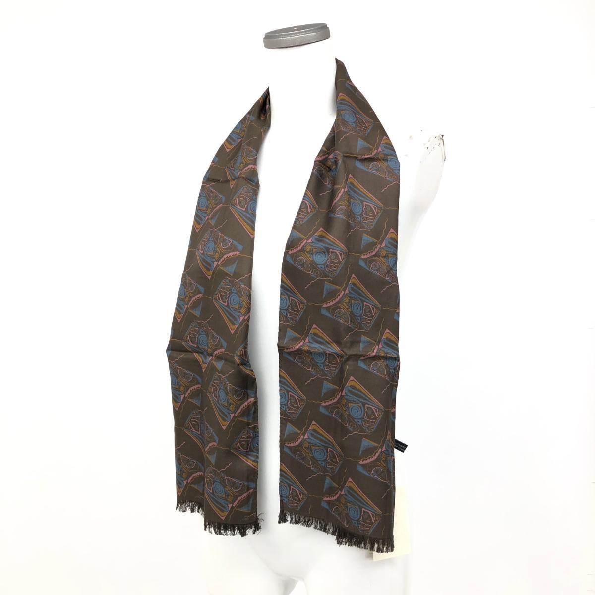  unused goods *GIORGIO ARMANIjoru geo Armani stole * Brown silk 100% total pattern lady's long scarf collar volume clothing accessories 