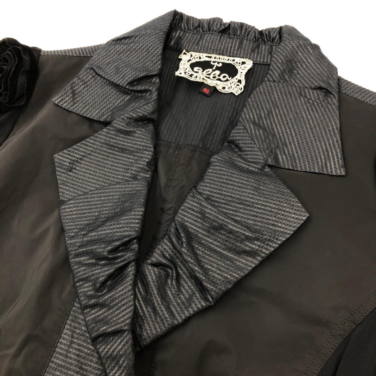 良好◆import Rossa インポートロッサ 半袖ジャケット サイズ46◆ ブラック レディース アウター フリル 素材切替の画像4