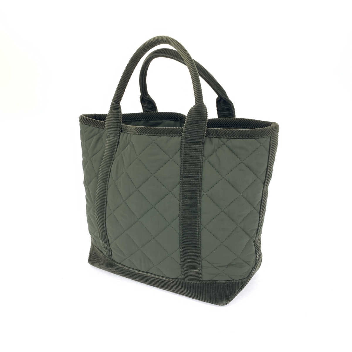 *RALPH LAUREN Ralph Lauren tote bag * green nylon × corduroy quilting lady's bag bag 