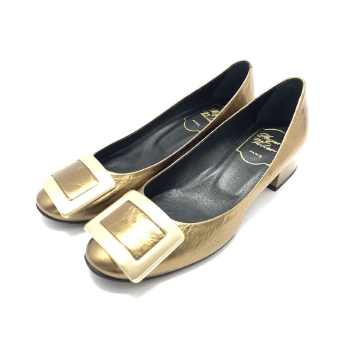  beautiful goods *Roger Vivierroje vi vi e pumps 35* Gold color leather square plate lady's shoes shoes shoes