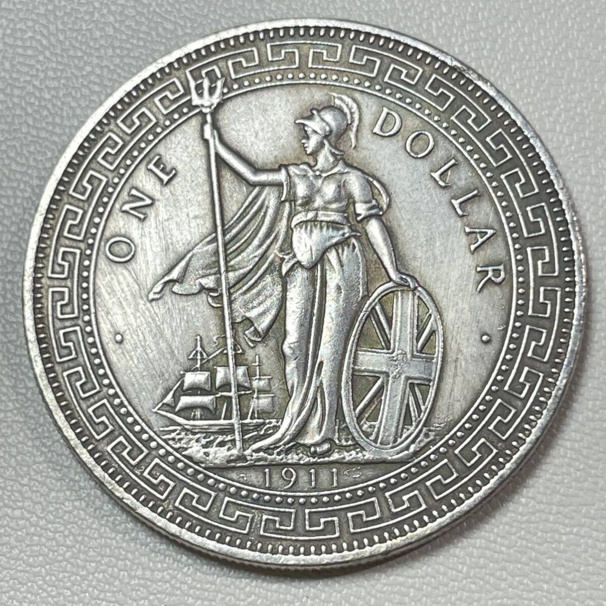 イギリス 硬貨 古銭 イギリス領香港 1911年 壱圓 ブリタニア 女神 コイン 重22.86g 銀貨 _画像1