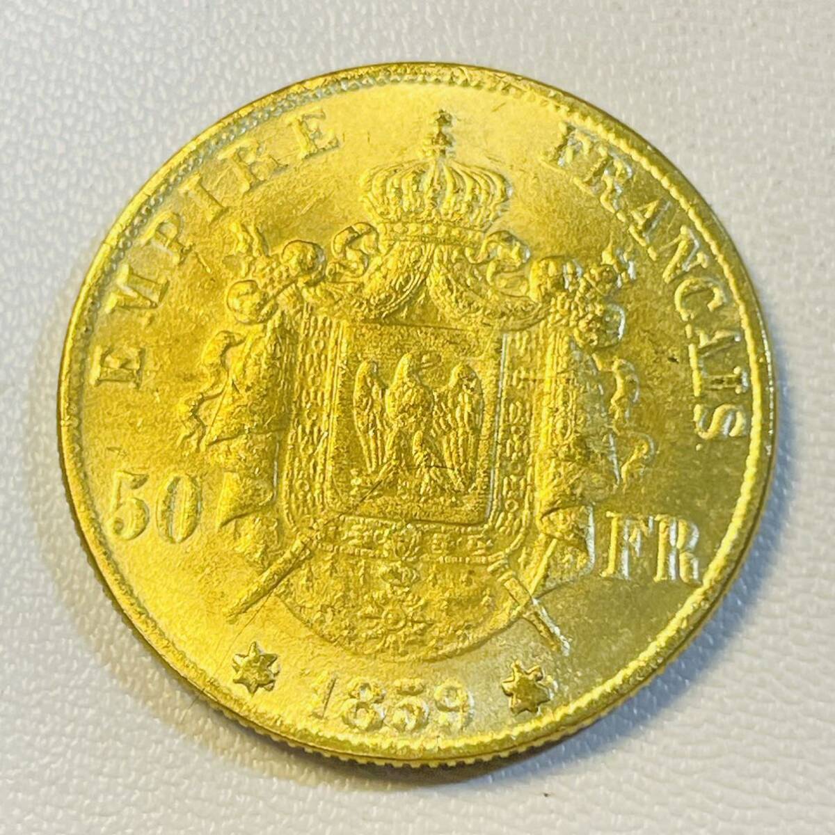 フランス 硬貨 古銭 ナポレオン三世 1859年 レジオンドヌール勲章 月桂樹 鷲 盾 コイン 重12.20g 金貨 _画像1