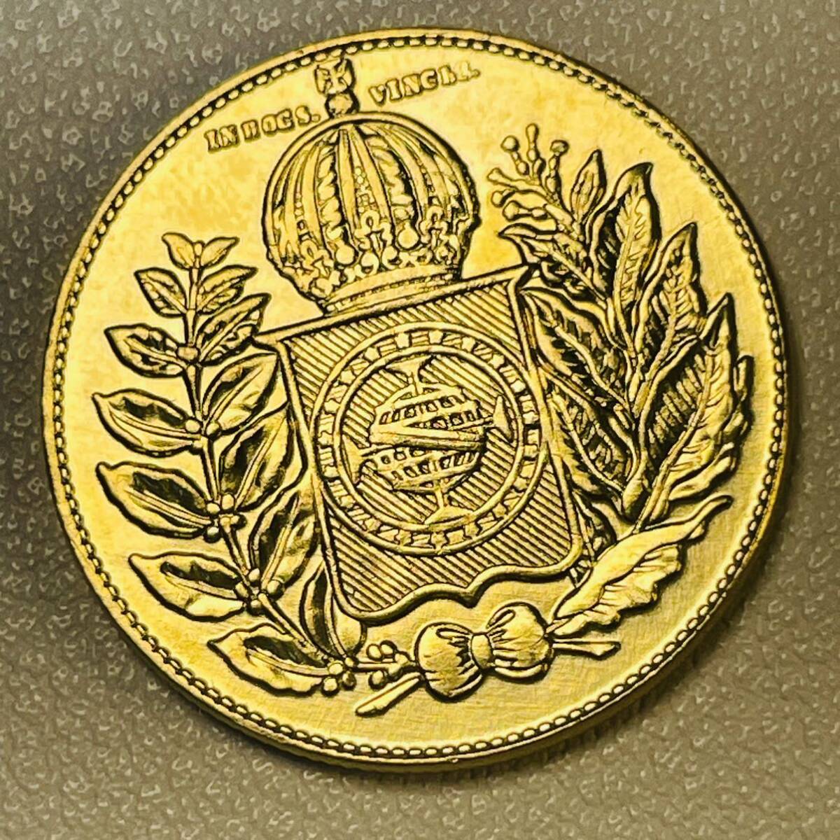 ブラジル 硬貨 古銭 ペドロ2世 1850年 ブラジル帝国 皇帝 国章 レイ 花輪 コイン 重7.67g の画像1