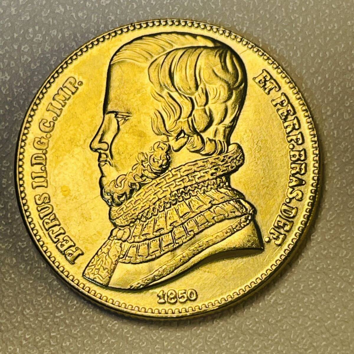 ブラジル 硬貨 古銭 ペドロ2世 1850年 ブラジル帝国 皇帝 国章 レイ 花輪 コイン 重7.67g の画像2