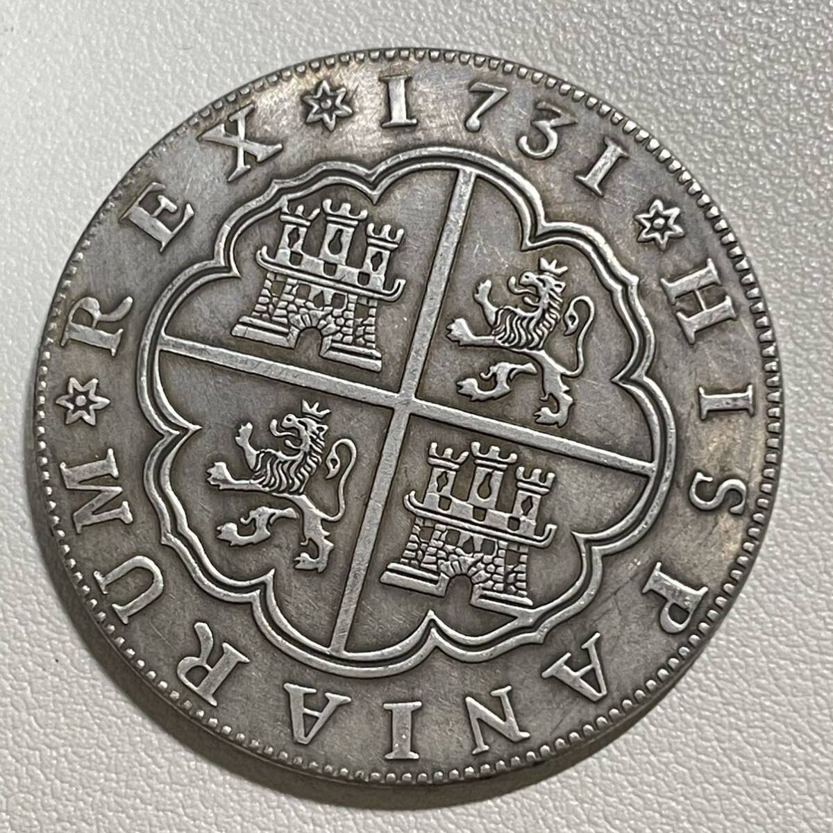 スペイン帝国 硬貨 古銭 フェリペ五世 ボルボン朝初代国王 1731年 クラウン ８PA 獅子紋 国章 コイン 重24.71gの画像2