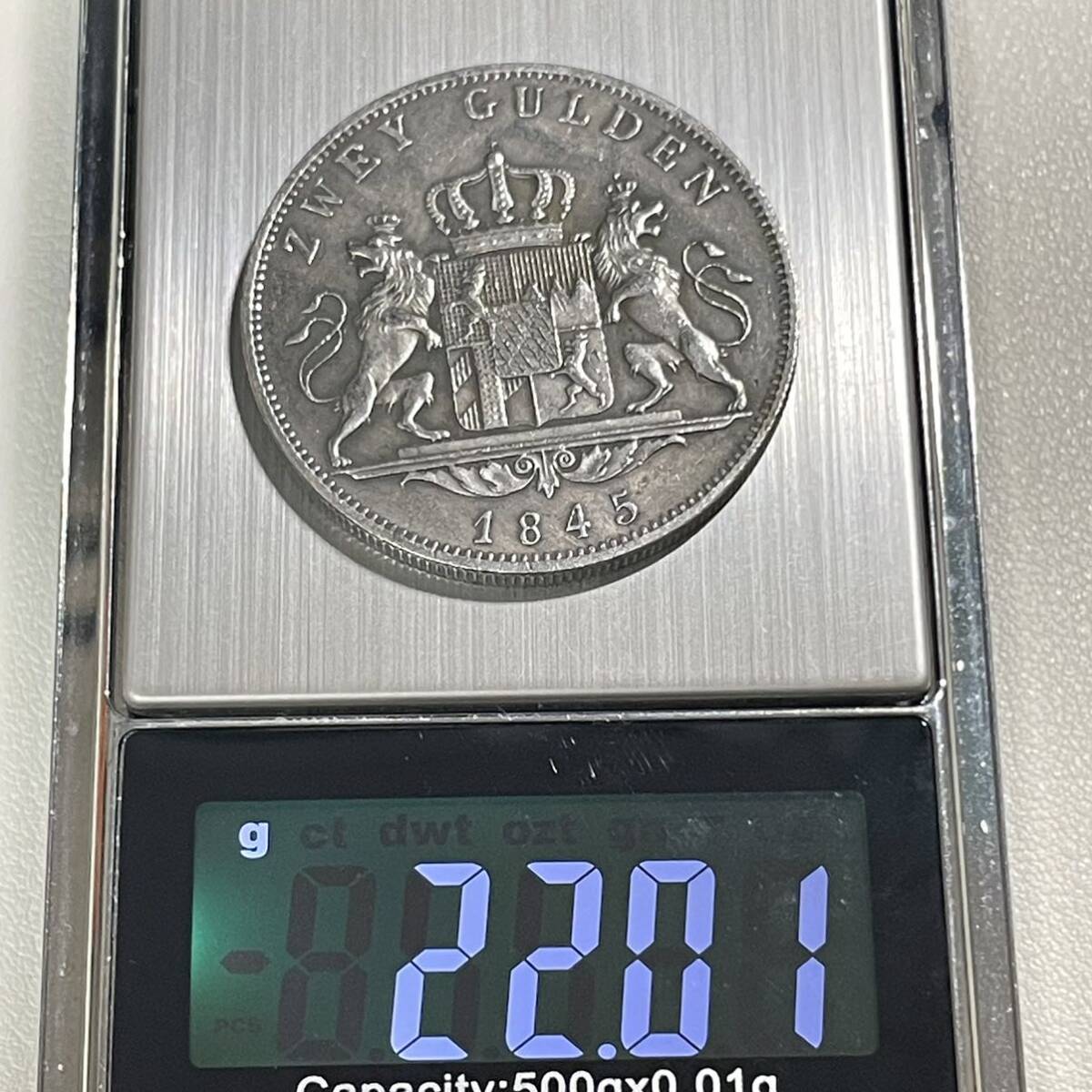 ドイツ 硬貨 古銭 バイエルン州 1845年 ルートヴィヒ1世 「ケーニヒ フォン バイエルン」銘 州章 ライオン クラウン コイン 重22.01g_画像5