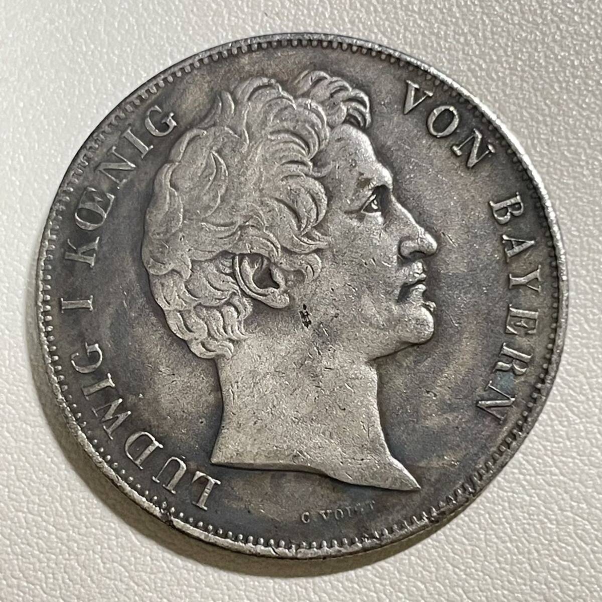 ドイツ 硬貨 古銭 バイエルン州 1845年 ルートヴィヒ1世 「ケーニヒ フォン バイエルン」銘 州章 ライオン クラウン コイン 重22.01g_画像2