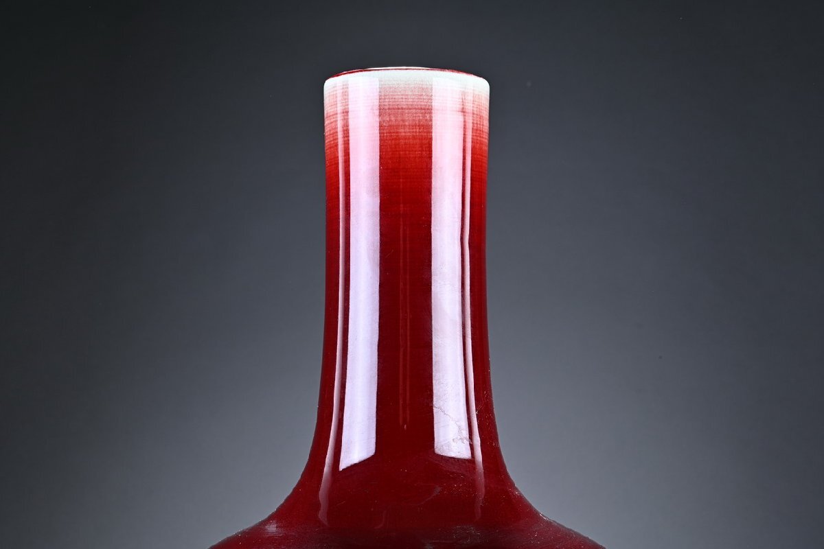 【華】某有名収集家買取品 時代物 中国伝来 単色紅釉 天球瓶 花入り 骨董品 古美術YB23069-OQ_画像6