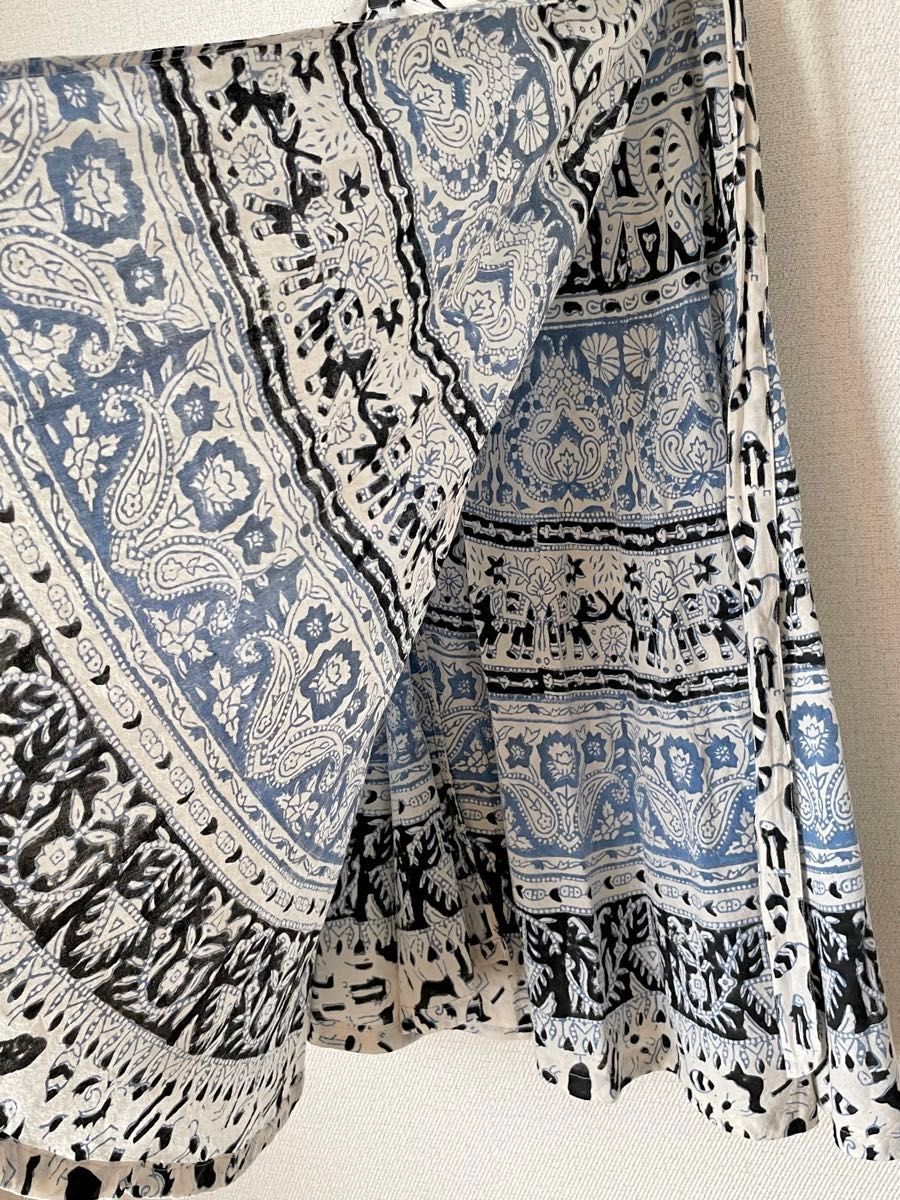ヴィンテージ インド綿 ブロックプリント 巻きスカート パレオ ロングスカート