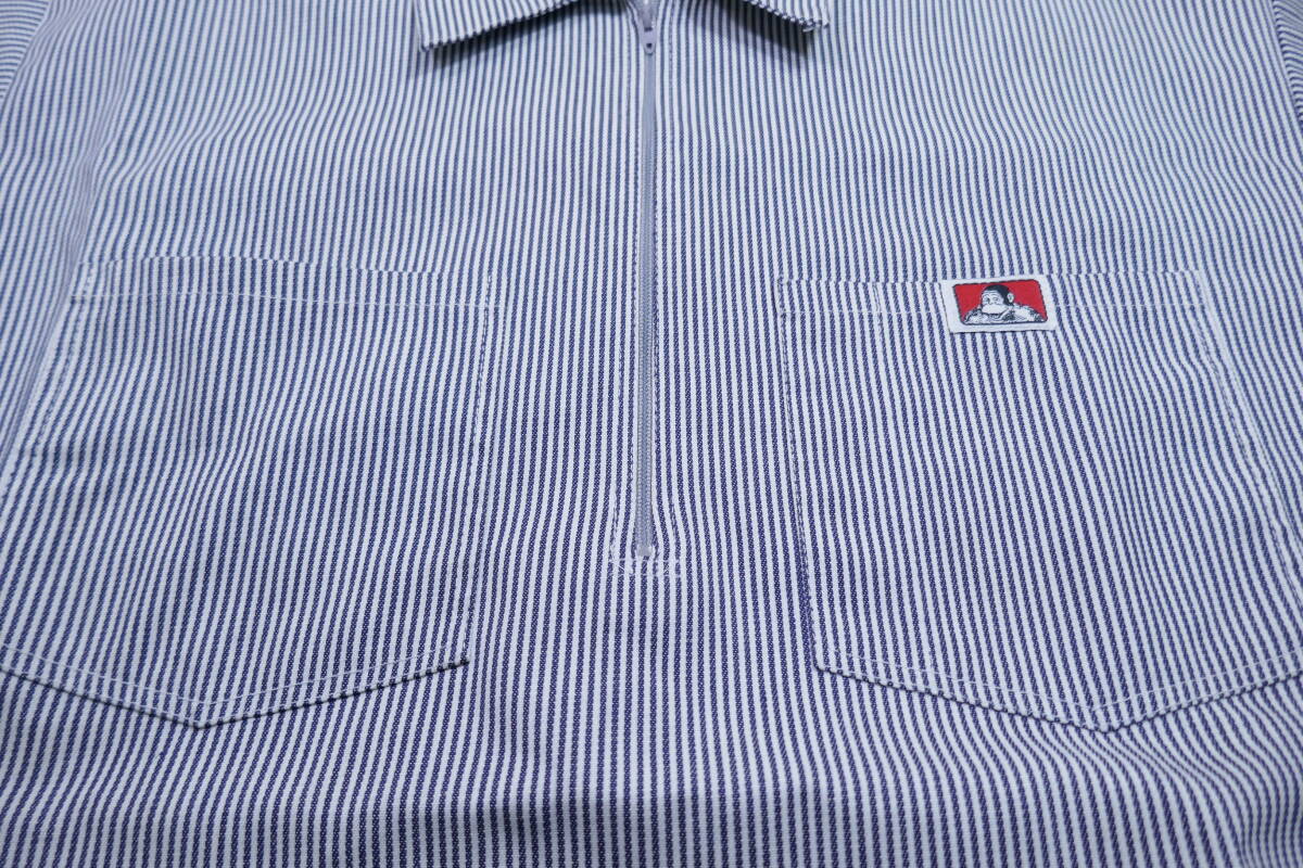 美品　アメリカ製 USA　BEN DAVIS ベン・デイビス　ハーフジップ　半袖シャツ　サイズL(大きい)　ヒッコリー_画像4