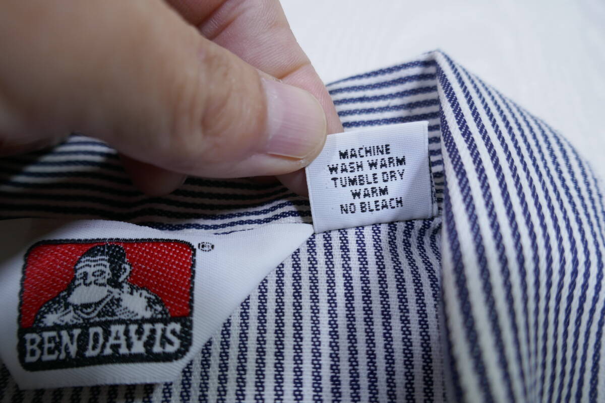 美品　アメリカ製 USA　BEN DAVIS ベン・デイビス　ハーフジップ　半袖シャツ　サイズL(大きい)　ヒッコリー_画像5