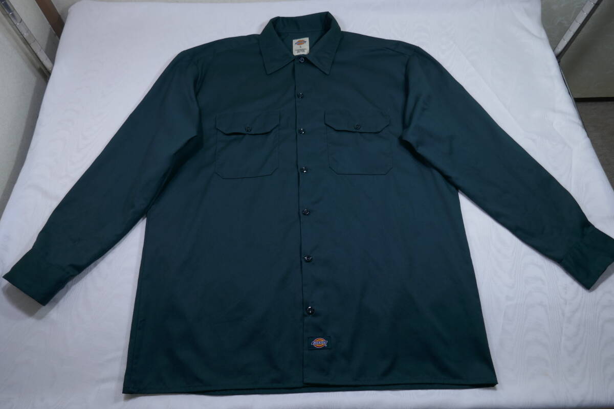  beautiful goods Dickies Dickies cotton poly- long sleeve shirt size L( large ) dark green series 