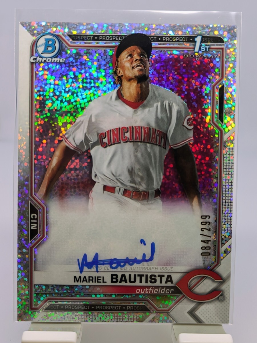 【1円スタート】Mariel Bautista - 2021 Topps Bowman Chrome 1st Prospect Sparkle Refractor RC Auto / Reds 直筆サインの画像1