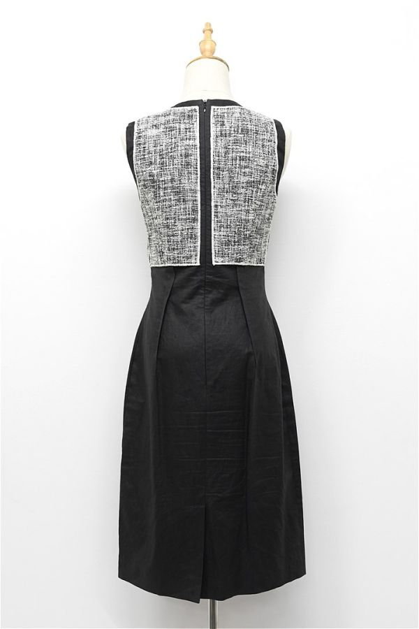 H358/PAULE KA колено One-piece платье безрукавка linen38 M чёрный весна осень 