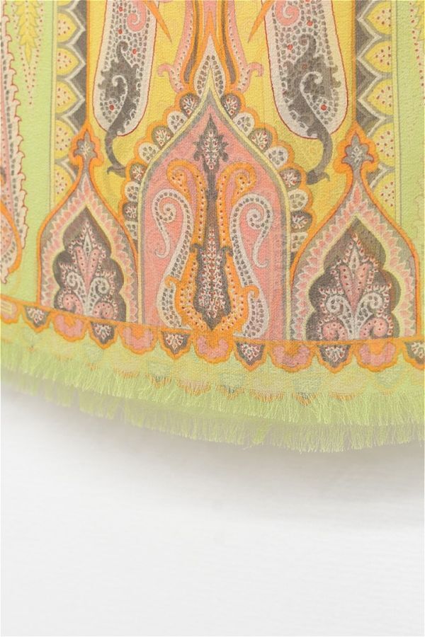 HGC-X246/ETRO scarf stole muffler shawl total pattern peiz Lee pattern silk yellow green orange Italy made 