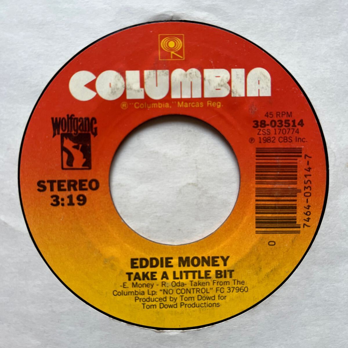 US盤 7インチ　EDDIE MONEY # TAKE A LITTLE BIT / KEEP MY MOTOR RUNNIN'_画像1