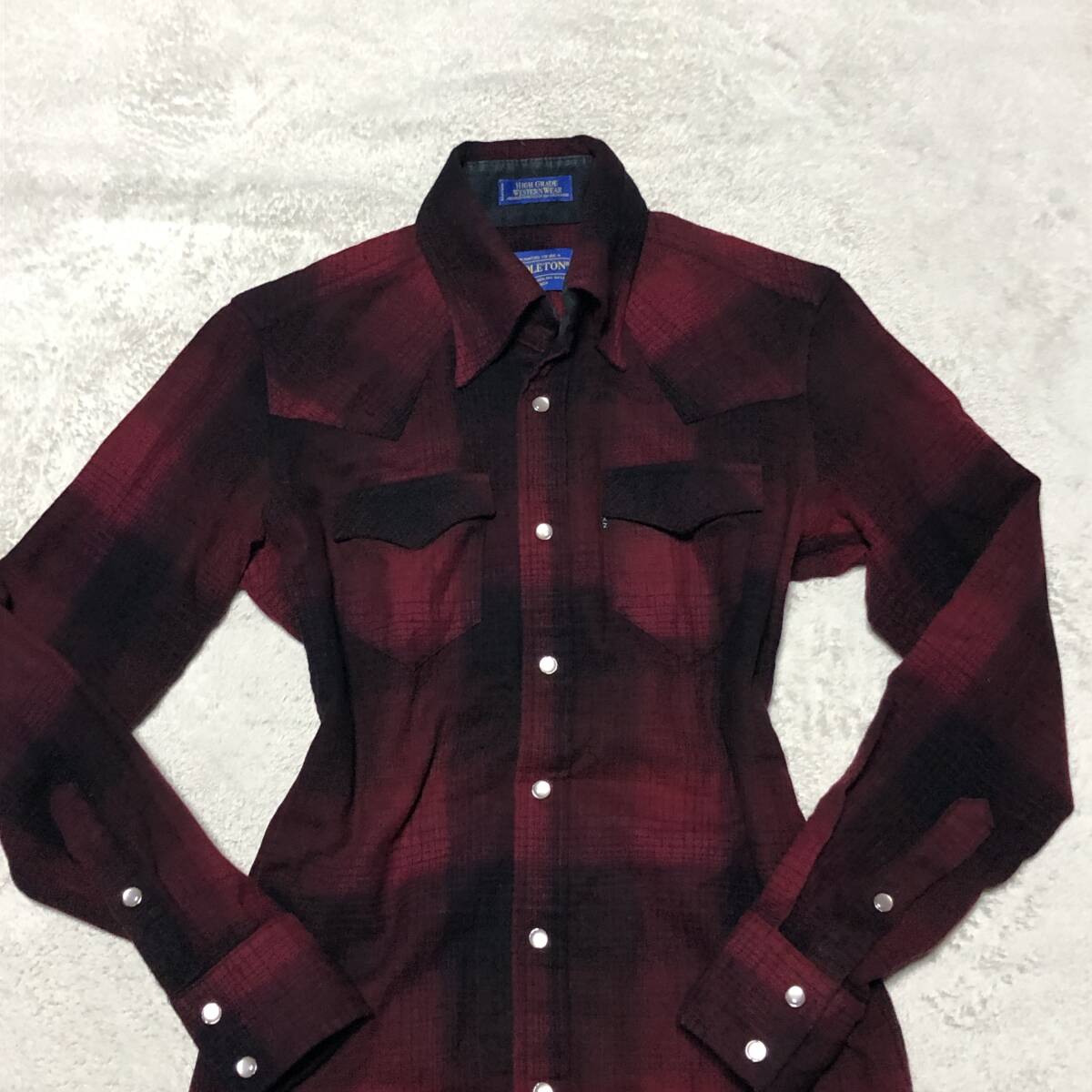 PENDLETON ペンドルトン【人気のオンブレチェック】長ネルシャツ ボタンダウンシャツ USAヴィンテージウール Sサイズ_画像1