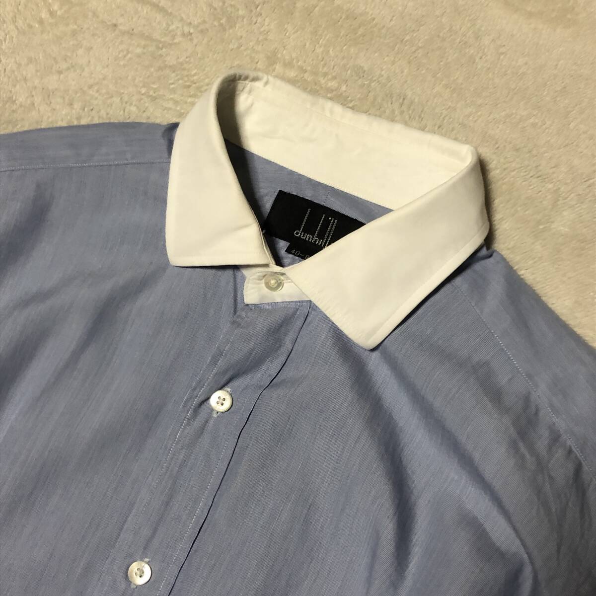 ダンヒル dunhill【人気の大きいサイズ】長袖シャツ カッターシャツ 襟バイカラー ブルー系 XLサイズの画像5