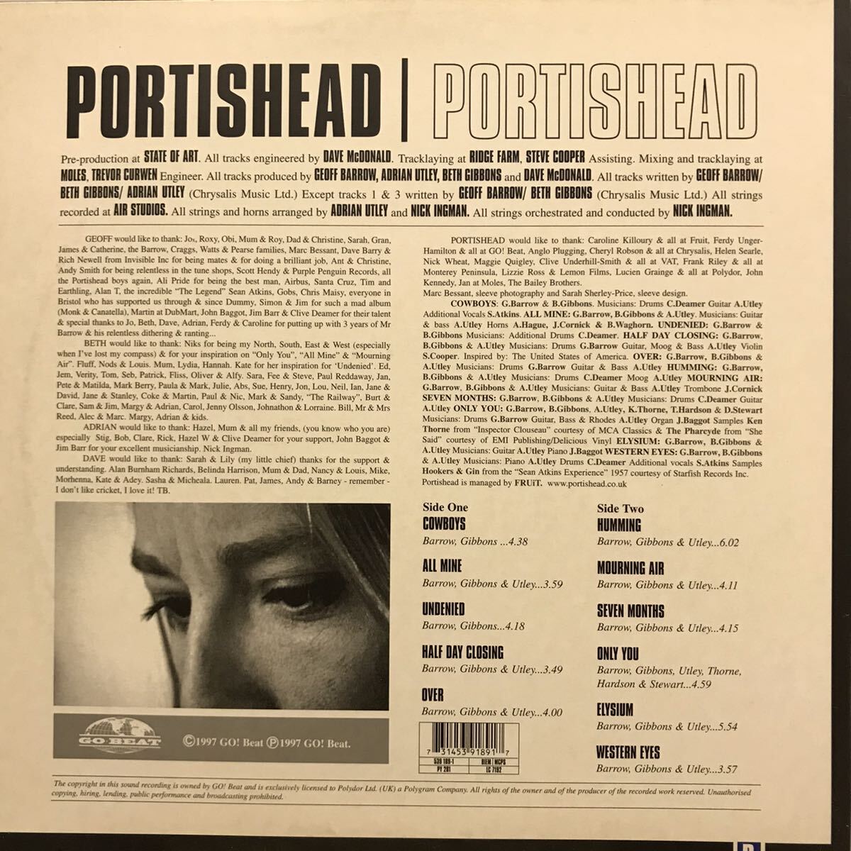 即決 LP 1枚組 UKオリジナル Portishead / S.T / 539 189-1_画像2