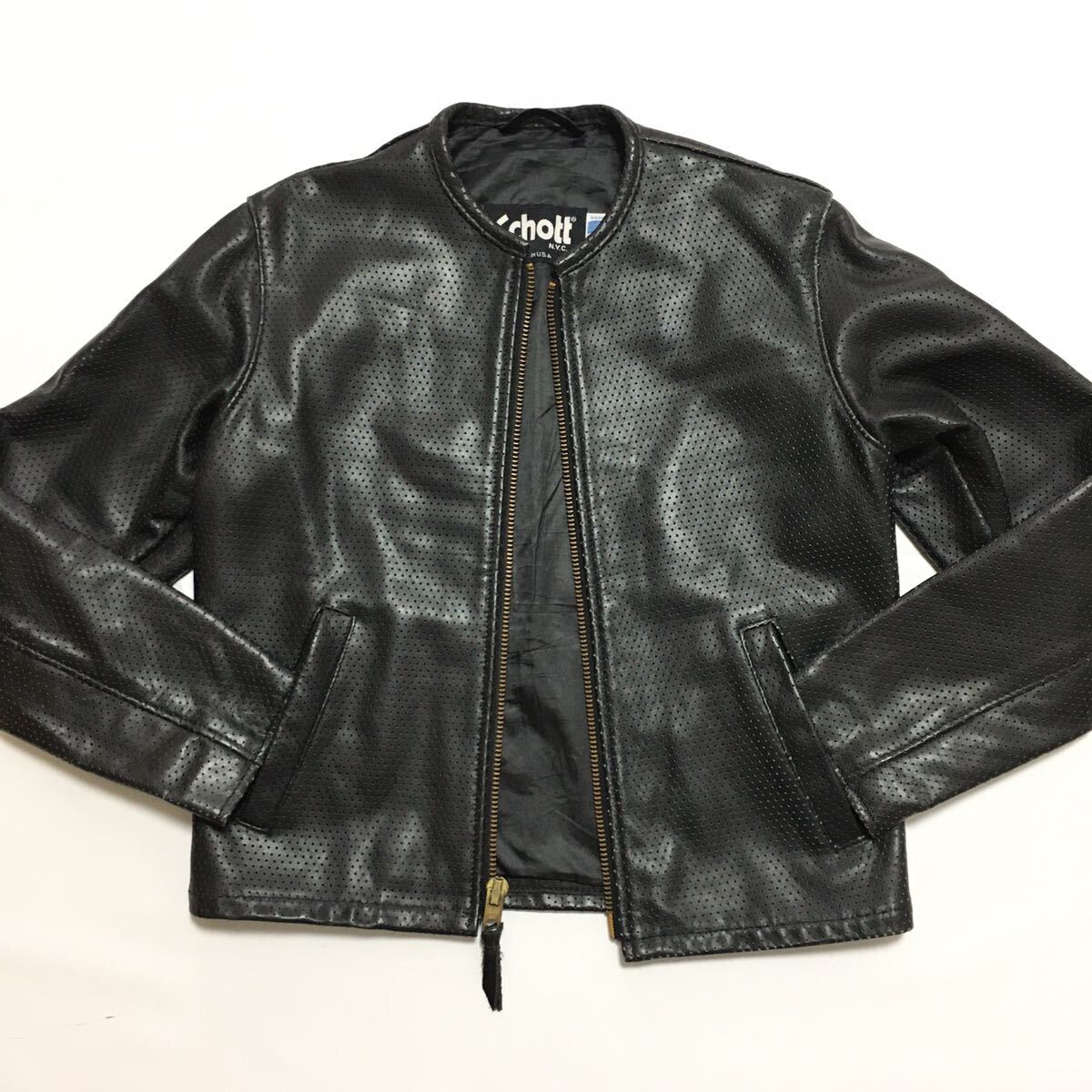 超希少SCHOTTショット シングルライダースジャケットMパンチング 超希少SCHOTTショット シングルライダースジャケットMパンチング