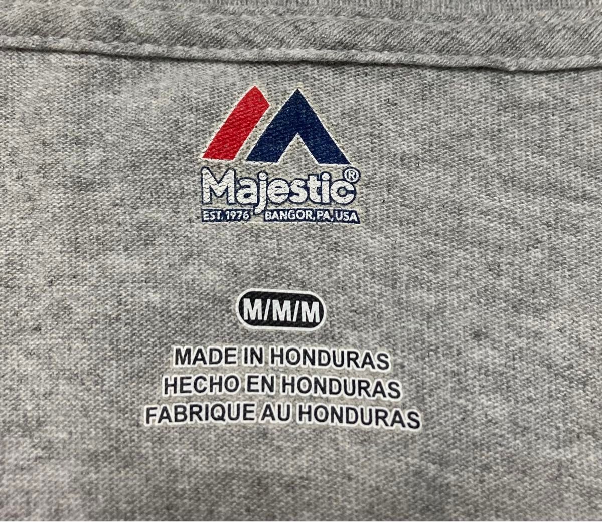 Majestic マジェスティック M ニューヨーク ヤンキース tシャツ TEE 半袖 ロゴ プリント グレー 灰 MLB 