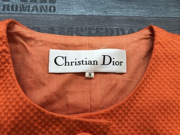 Christian Dior クリスチャンディオール レディース 裏地 肩パッド入 五分袖 ノーカラージャケット 春夏 M オレンジの画像2