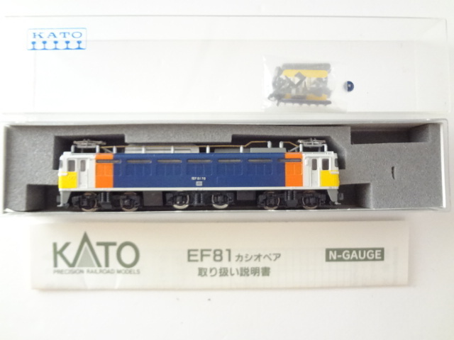 美品★KATO 3021-4 EF81 カシオペア 電気機関車 ライト点灯・走行動作確認済み ヘッドマーク・取説付き 鉄道模型 Nゲージ カトー 送料350円の画像1