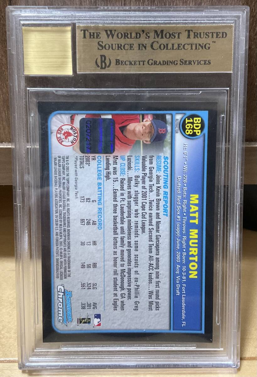 2003 bowman chrome Matt Murton 直筆サイン　BGS9.5 マット・マートン_画像3