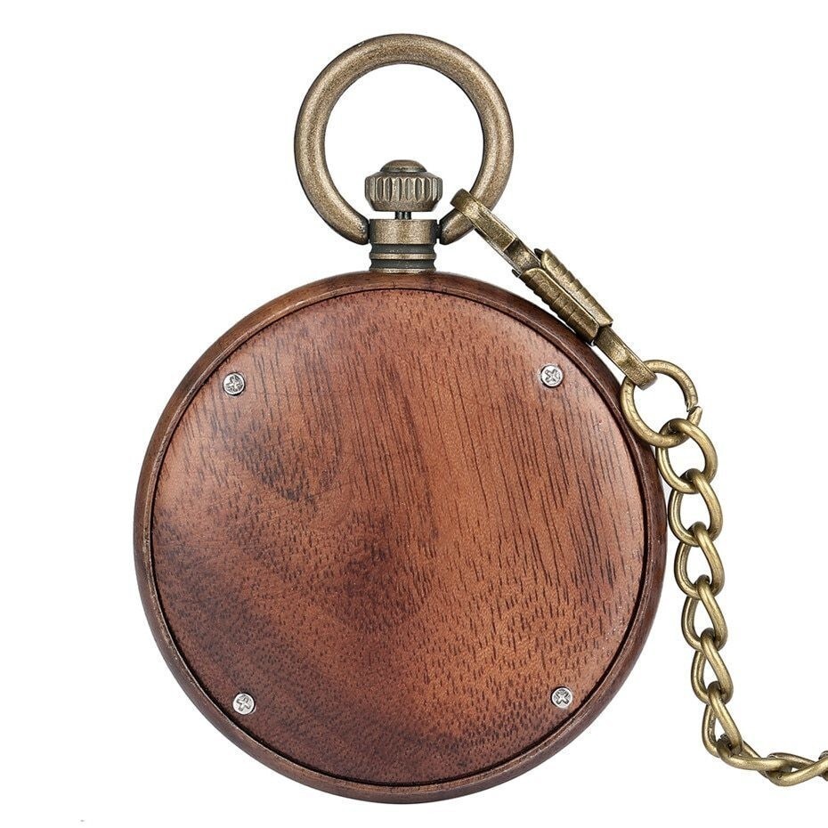 YWQ031 full wood case antique bronze pocket watch quartz Movement pendant h-+