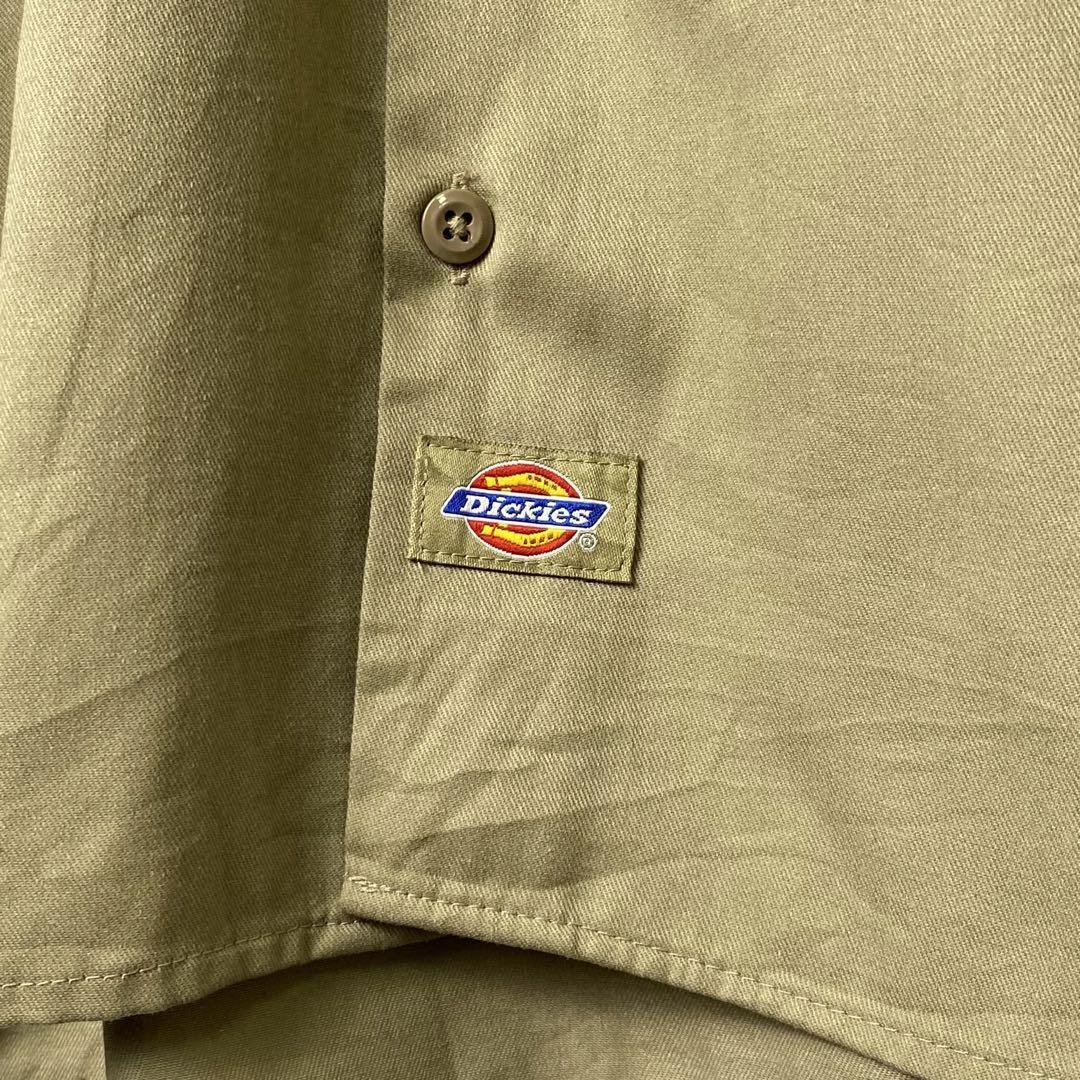 USA古着 Dickies 企業ロゴ ワークシャツ 半袖 ベージュ カーキ M_画像5