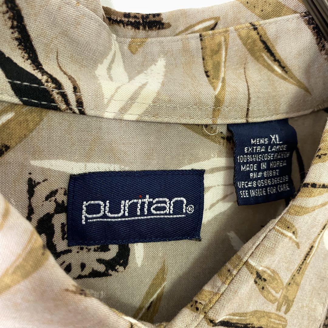 90s 古着 puritan シャツ 半袖 和柄 総柄 漢字 竹 レーヨン XL