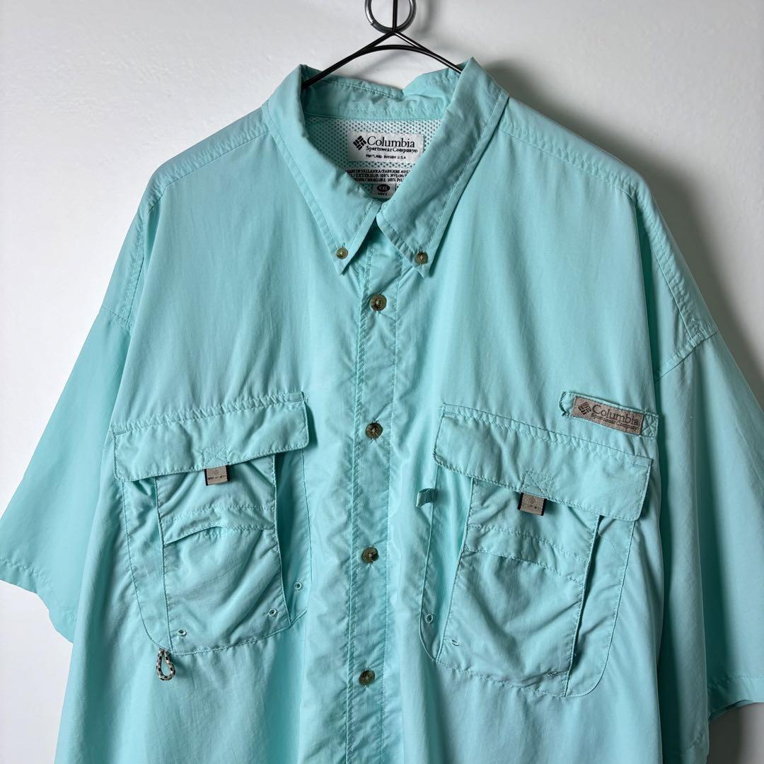 古着 00s コロンビア PFG フィッシングシャツ 半袖シャツ 水色 2XL_画像2