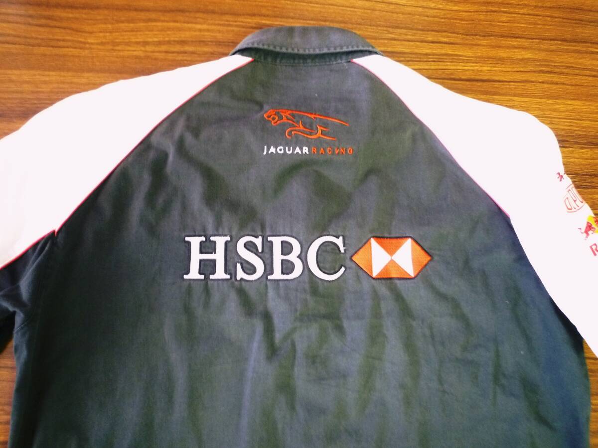 [ Logo all embroidery ] Red Bull L size Jaguar racing team pit shirt JAGUAR RACING TEAM RedBull HSBC moss green / white 